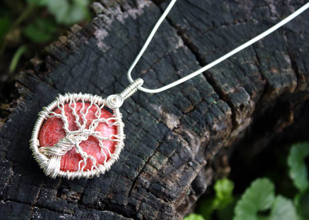 Red Coral Tree of Life Pendant