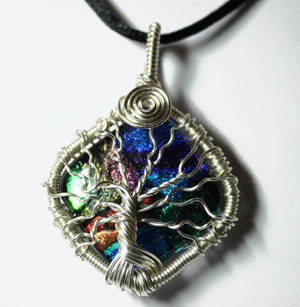 Wire Wrap Dichroic Glass Tree of Life Pendant