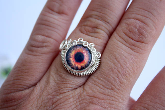 Steampunk Wire Wrap FIREY EYE Protection Ring