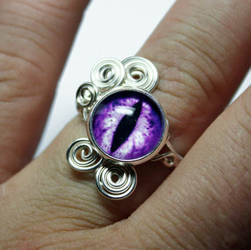 Steampunk Violet Evil Dragon Wire Wrap Eye Ring