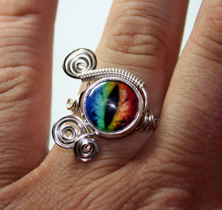 Steampunk Evil Rainbow Dragon Eye Ring