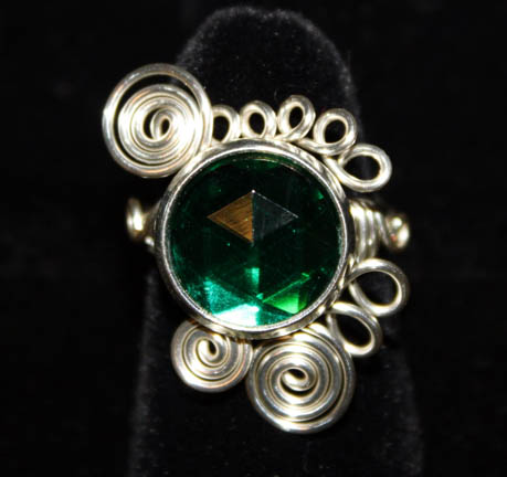 Adjustable Wire Wrap Emerald Green Rhinestone Ring