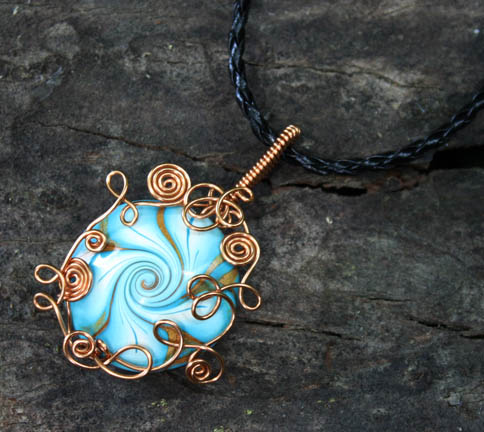 Copper Wire Wrap Swirl Polymer Clay Vortex Pendant