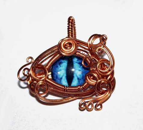 Copper Wire Wrap Glass Dragon Eye Pendant