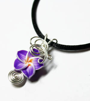 Wire Wrap Violet Plumeria Perfume Pendant