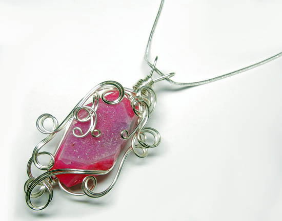 Pink Wire Wrap Druzy Pendant