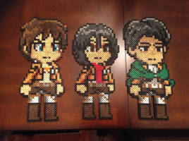 Eren, Mikasa, and Levi perler beads