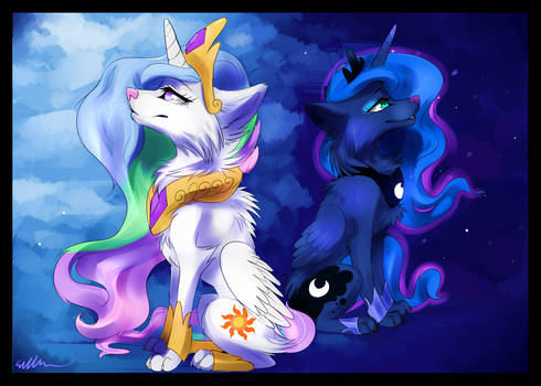 Princess Celestia and Princess Luna wolf version