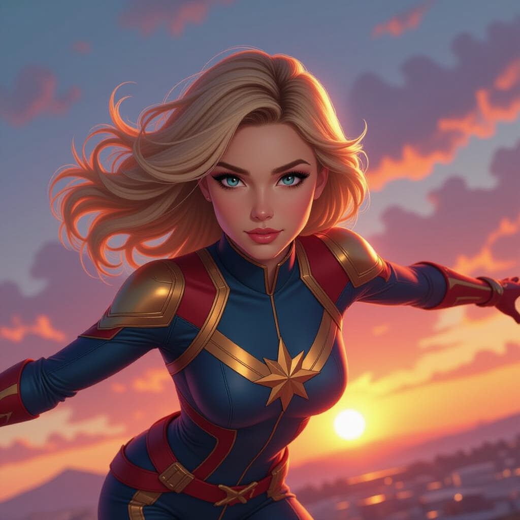 Marvel Sunset Captain Marvel Sunset Flight2 by Lighthammer1 on DeviantArt