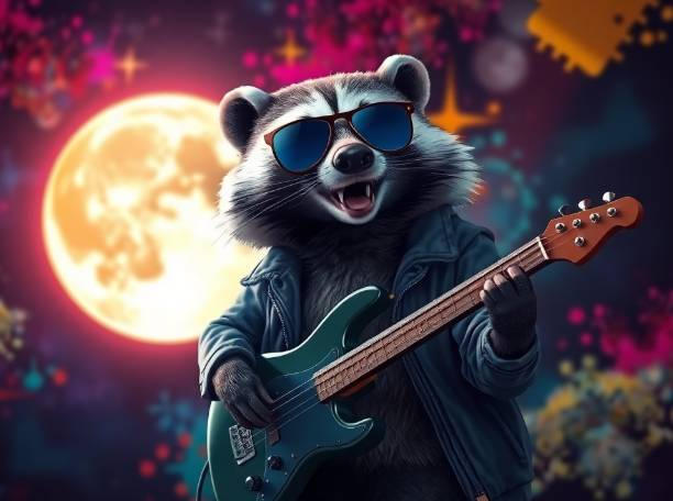 Racoon Rocking Rocking Raccoon Playing Bass Guitar Under Vibr by OlivCocktail on ...