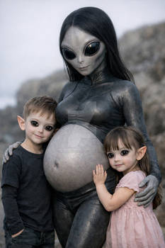 Alien mother and her hybrid children