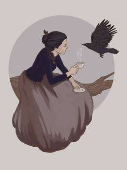 Lady Crow drinking tea