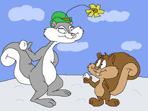 Slappy and Skippy Squirrel in snow