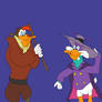 Launchpad McQuack hits Darkwing Duck with a stick