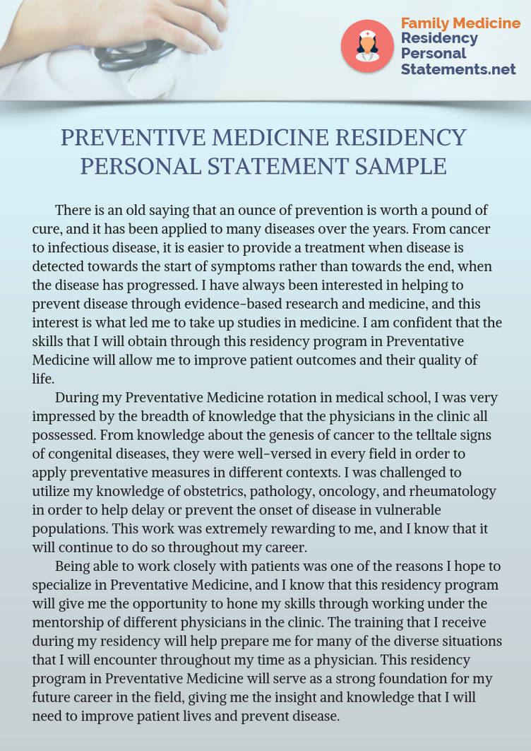 Preventive Medicine Residency PS Sample by FamilyMedicineps on DeviantArt