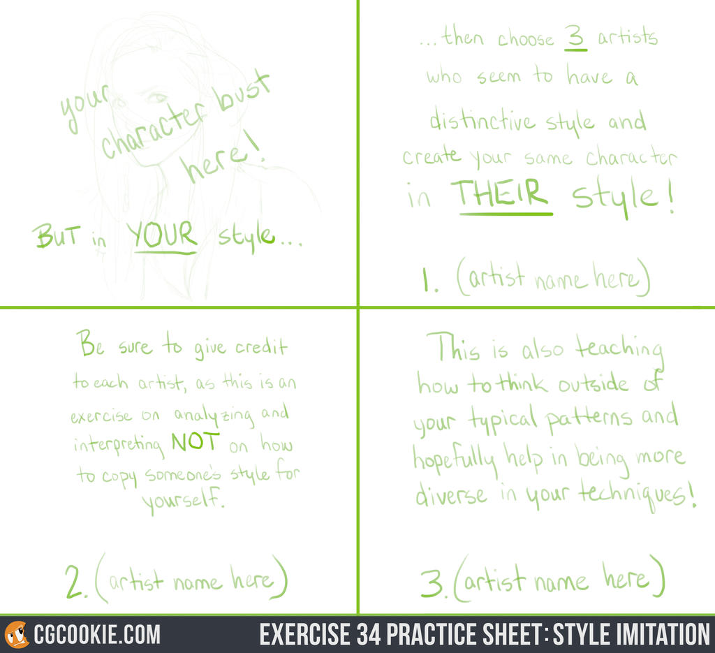 Exercise 34 Practice Sheet: Style Imitation by CGCookie on DeviantArt