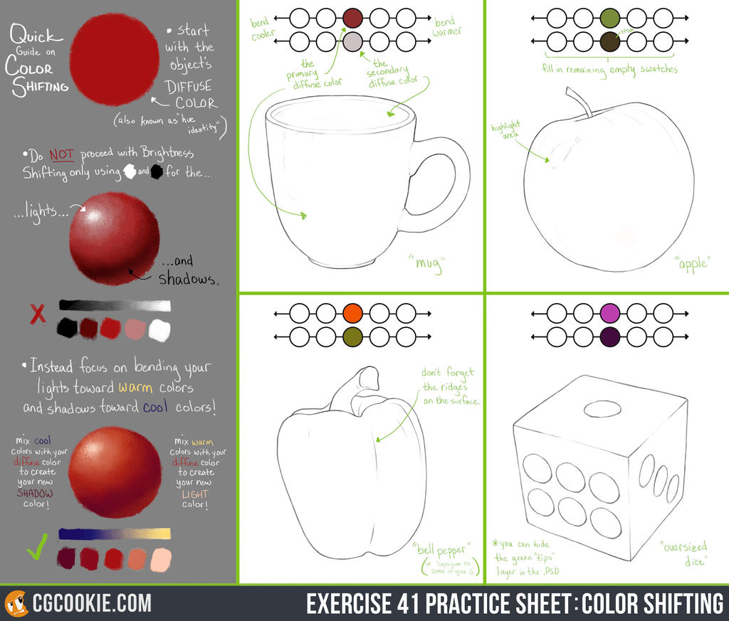 Colorsphere Exercise Exercise 41 Practice Sheet: Color Shifting by CGCookie on DeviantArt