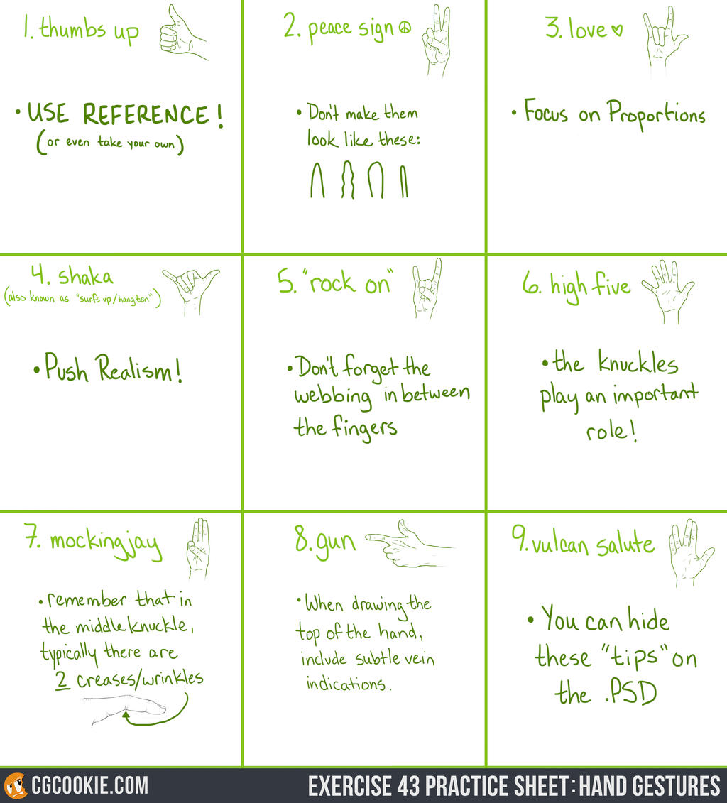 Hand Expression Instructions Exercise 43: Hand Gestures by CGCookie on DeviantArt