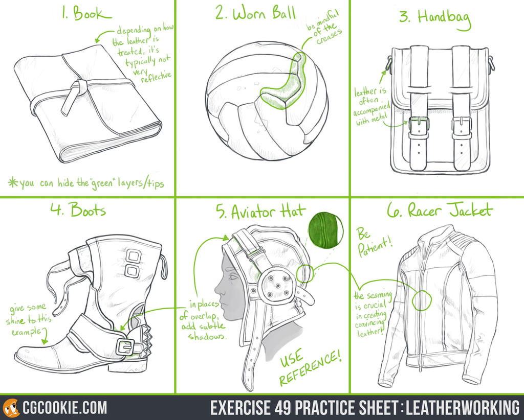 Exercise 49 Practice Sheet: Leatherworking by CGCookie on DeviantArt