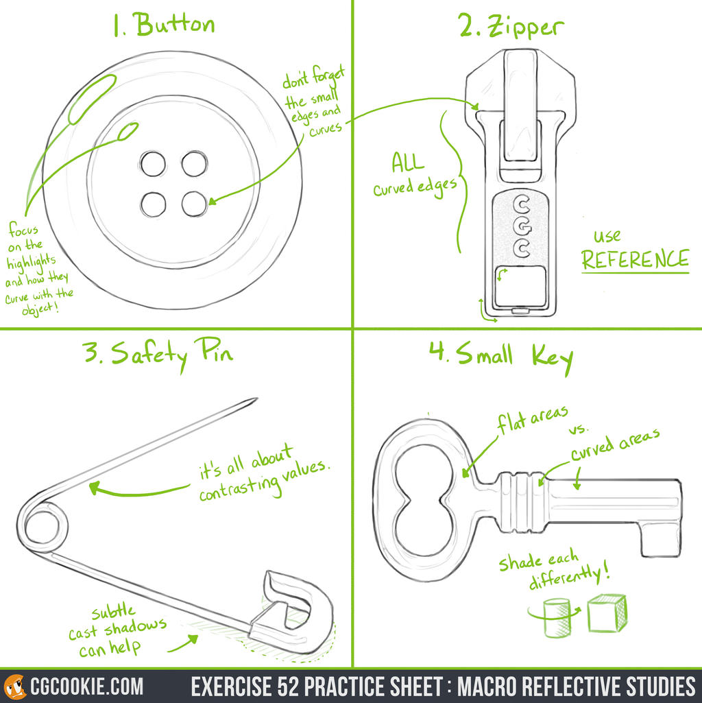 Exercise 52 Practice Sheet: Macro Studies by CGCookie on DeviantArt