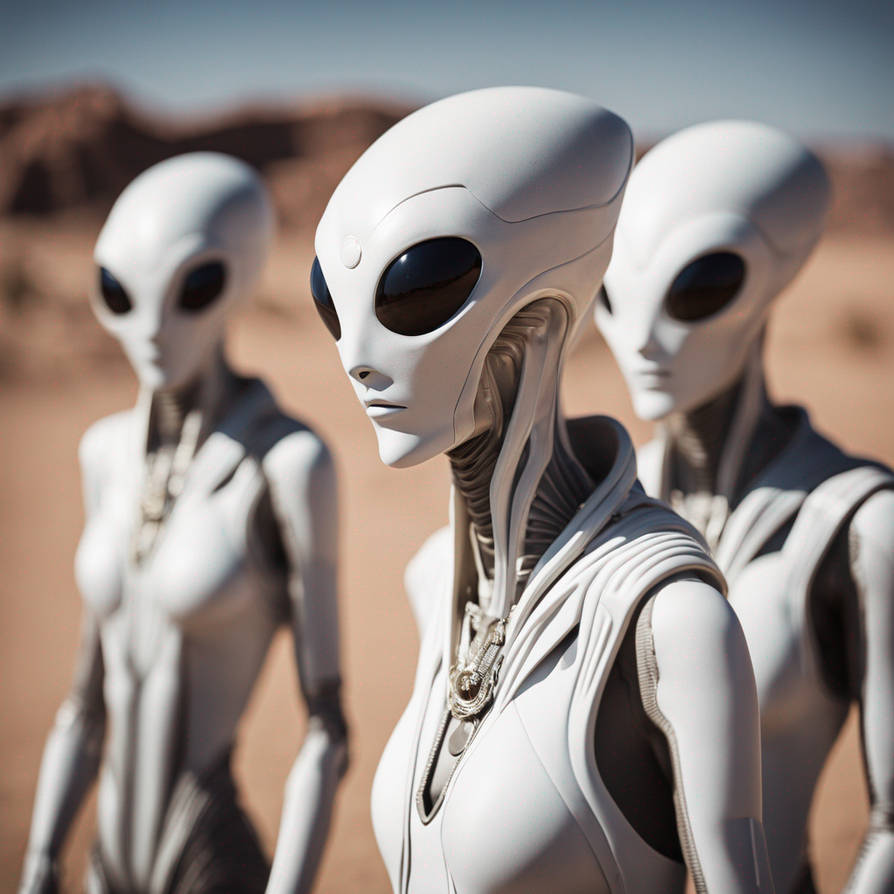 Tall white aliens in the desert
