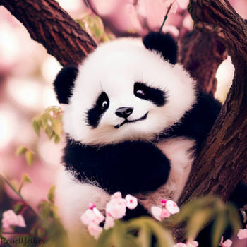 Adorable Fluffy Panda In A Cherry Tree