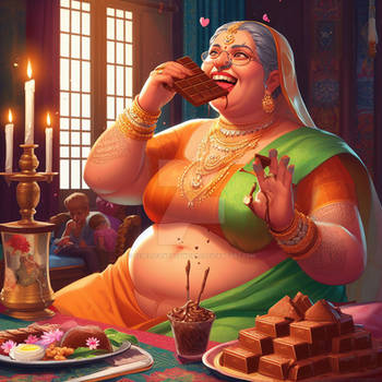 Fat lady eats cake digital illustration