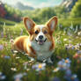 Corgi in a meadow 3D