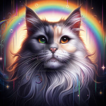 Cute cat portrait rainbow