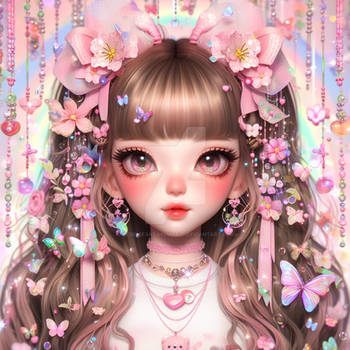 Portrait of cute kawaii girl digital illustration