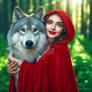 Red riding hood and the wolf digital illustration