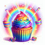 Rainbow cupcake food digital illustration