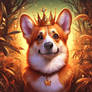 Corgi with crown portrait digital illustration