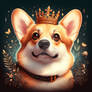 Corgi with crown portrait digital illustration