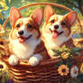 Corgis dog in basket digital illustration