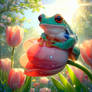 Frog on a tulip digital illustration