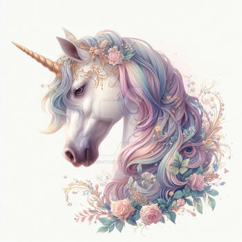 Gorgeous unicorn portrait digital illustration