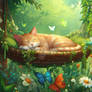 Sleeping cat digital illustration