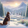 Dog in the snow digital illustration