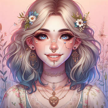 Girl with piercings portrait digital illustration