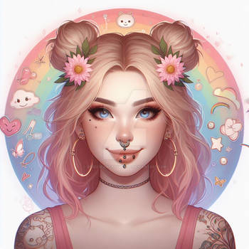 Girl with piercings portrait digital illustration