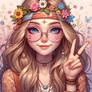 Hippie girl portrait digital illustration