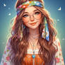 Hippie girl portrait digital illustration
