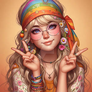 Hippie girl portrait digital illustration