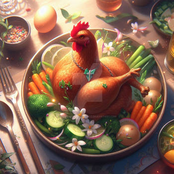 Chicken on a plate digital illustration