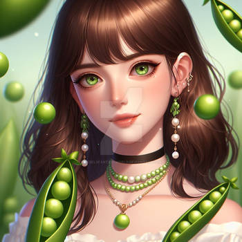 Girl with peas digital illustration