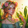 Girl with peas digital illustration