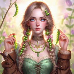 Girl with peas digital illustration