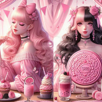 Girl with pink oreo digital illustration