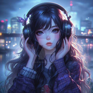 Girl with headphones digital illustration